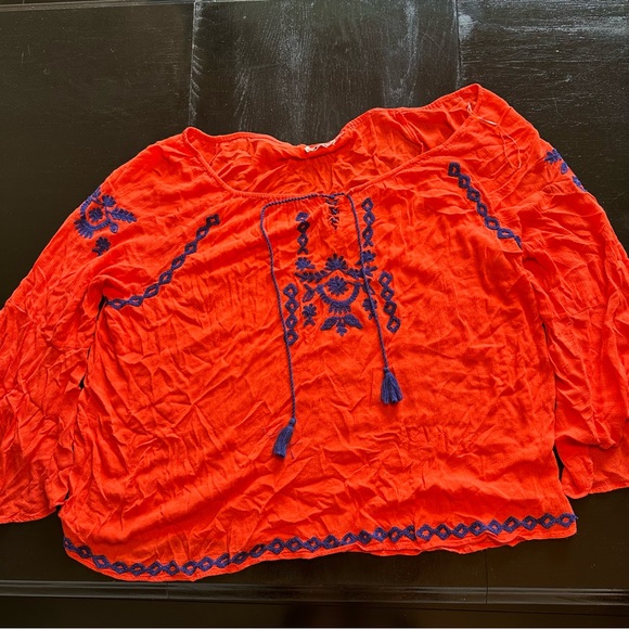 JohnPaulRichard 3XL Orange and Blue Off the Shoulder Embroidered Wide Sleeve - Picture 1 of 10